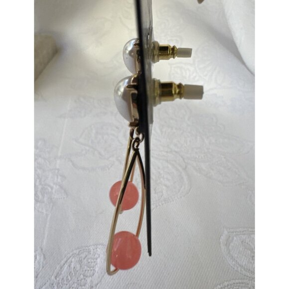 Laundry by Shelli Segal Orange Bead Pearl Goldtone Oval Hoops Dangle Drop NEW - Picture 9 of 10